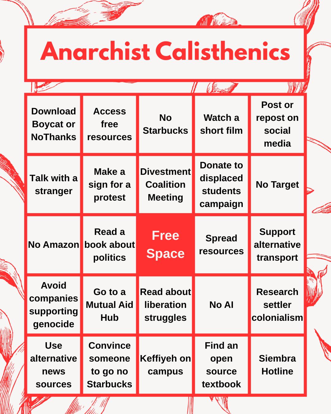 Anarchist Calisthenics Bingo Card Preview